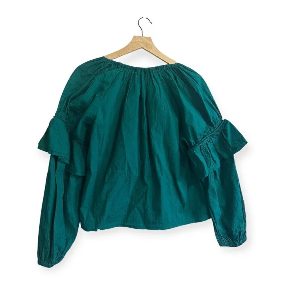 Ulla Johnson Concetta Cotton Blouse, Size 2, Color Verdigris, puff sleeves, NWT